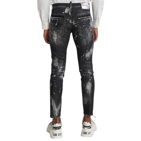 DSQUARED2 Skater Jean Paint Effect Black Denim Jeans W32