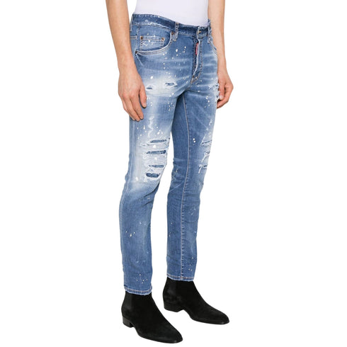 DSQUARED2 Skater Jean Destroyed Paint Effect Blue Jeans W34