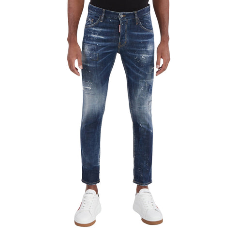 DSQUARED2 Skater Jean Destroyed Reinforced Patch Blue Jeans W34