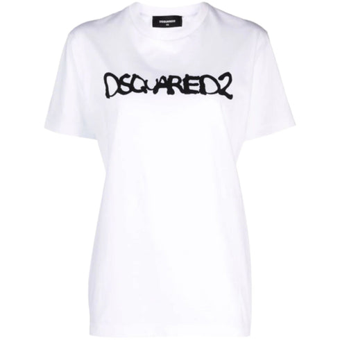 DSQUARED2 Graffiti Spray Logo White T-Shirt XS