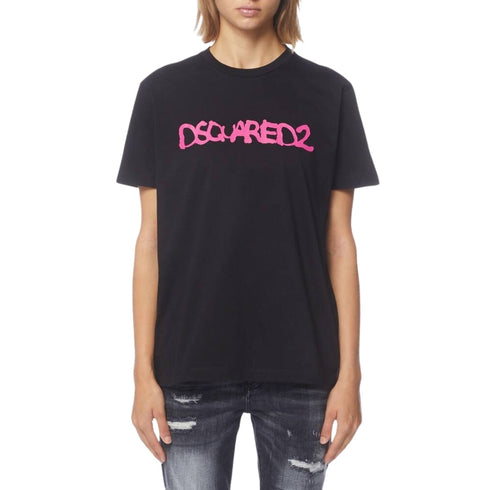DSQUARED2 Graffiti Spray Logo Black T-Shirt XS