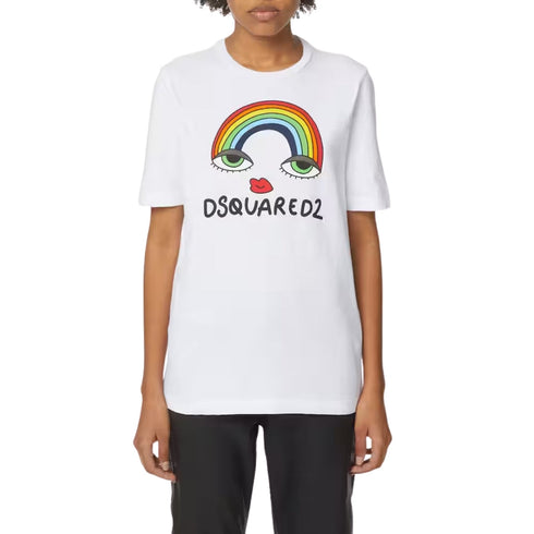 DSQUARED2 Rainbow Graphic White T-Shirt XS