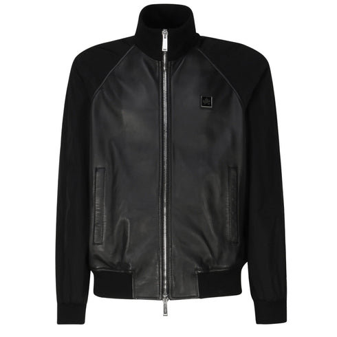 DSQUARED2 Contrast Arms Black Leather Jacket W38