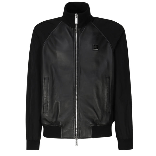 DSQUARED2 Contrast Arms Black Leather Jacket W38