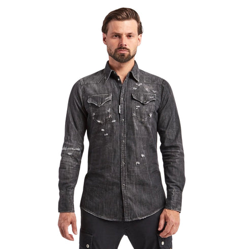 DSQUARED2 Classic Western Worn Denim Black Shirt W30