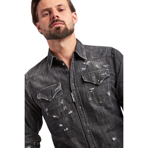 DSQUARED2 Classic Western Worn Denim Black Shirt W30