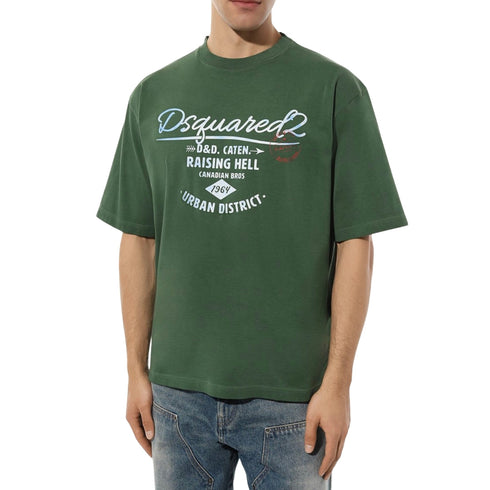DSQUARED2 Branded Raising Hell Logo Green T-Shirt XS