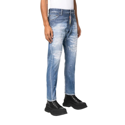 DSQUARED2 Sexy Twist Jean Destroyed Reinforced Paint Splash Blue Jeans W30
