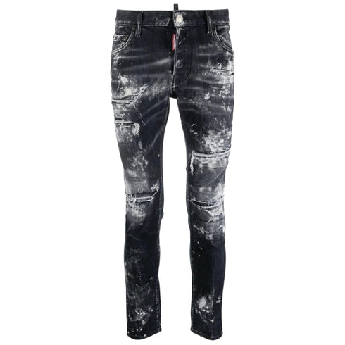DSQUARED2 Skater Jean Destroyed Paint Effect Black Jeans W28