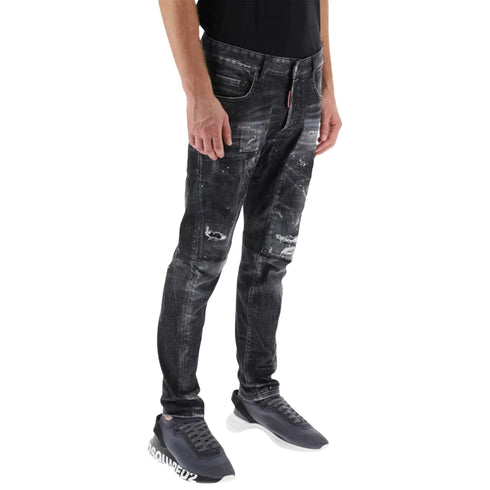 DSQUARED2 Tidy Biker Jean Worn Faded Style Black Jeams W28