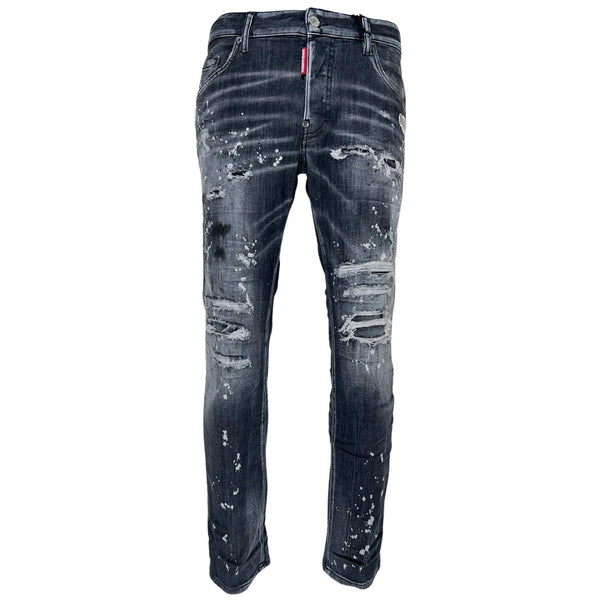 Dsquared2 Skater Jean Reinforced Ripped Paint Splatter Black Wash Jeans S74Lb1430 S30503 900