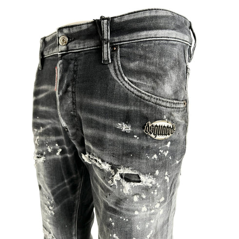 Dsquared2 Skater Jean Reinforced Ripped Paint Splatter Black Wash Jeans S74Lb1430 S30503 900