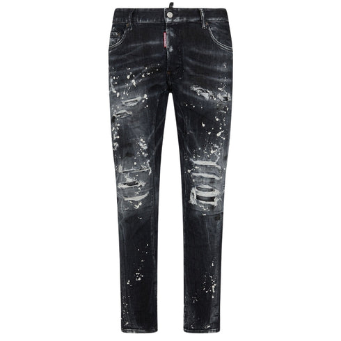 Dsquared2 Tidy Biker Jean Paint Splash Reinforced Ripped Black Jeans S74Lb1431 S30503 900 - Style Centre Wholesale