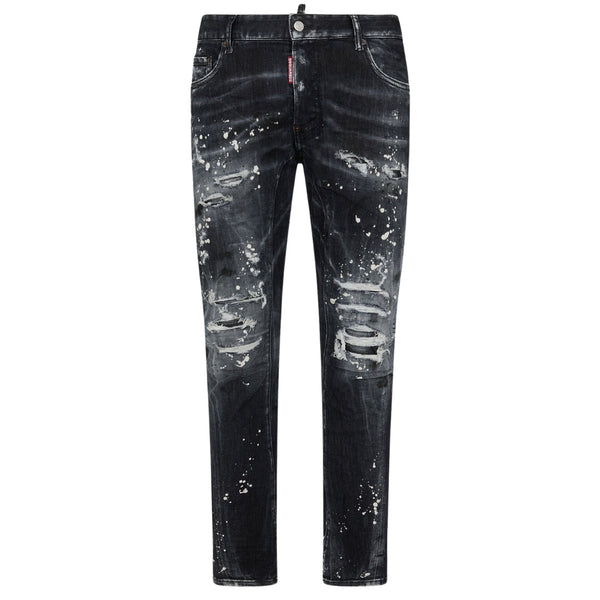 Dsquared2 Tidy Biker Jean Paint Splash Reinforced Ripped Black Jeans S74Lb1431 S30503 900 - Style Centre Wholesale