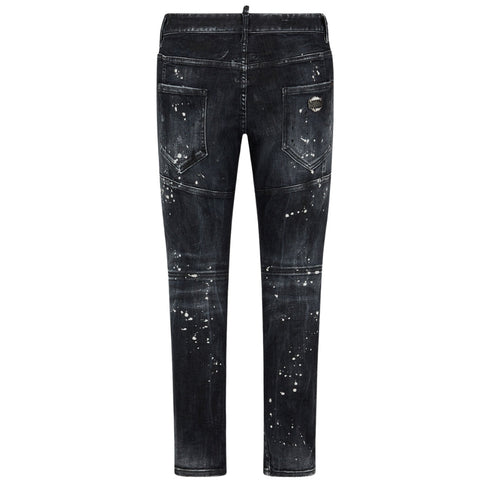 Dsquared2 Tidy Biker Jean Paint Splash Reinforced Ripped Black Jeans S74Lb1431 S30503 900 - Style Centre Wholesale