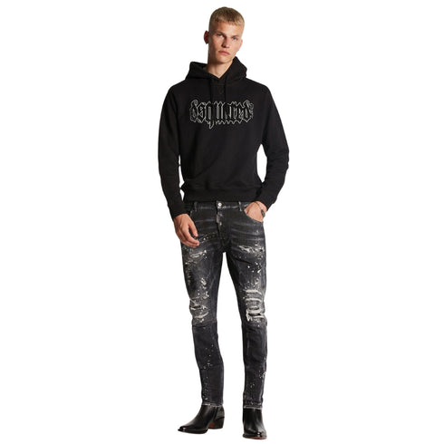 Dsquared2 Tidy Biker Jean Paint Splash Reinforced Ripped Black Jeans S74Lb1431 S30503 900 - Style Centre Wholesale