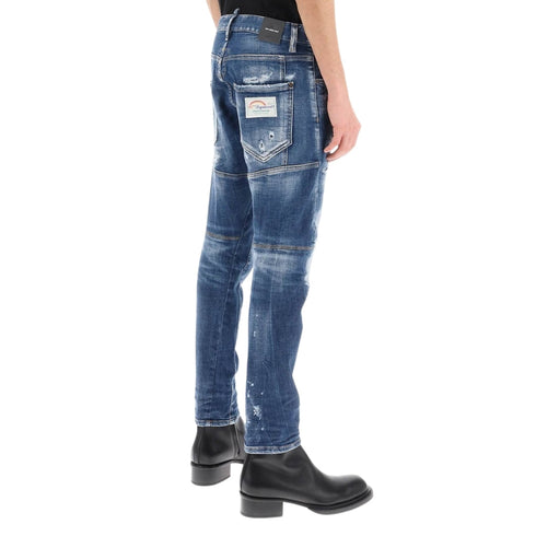 Dsquared2 Tidy Biker Jean Paint Splash Reinforced Ripped Blue Jeans S74Lb1438 S30872 470