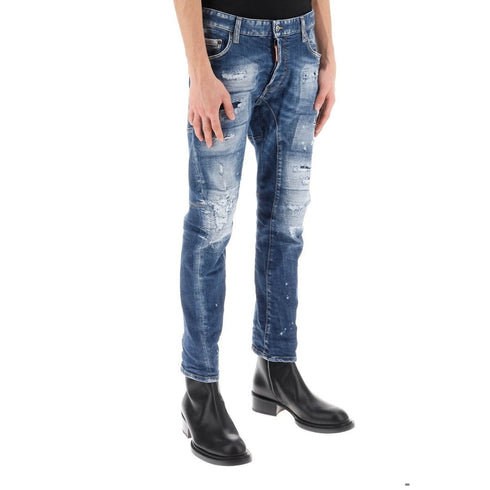 Dsquared2 Tidy Biker Jean Paint Splash Reinforced Ripped Blue Jeans S74Lb1438 S30872 470