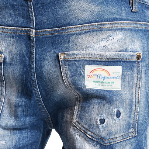 Dsquared2 Super Twinky Jean Faded Reinforced Ripped Blue Jeans S74Lb1440 S30872 470 - Style Centre Wholesale