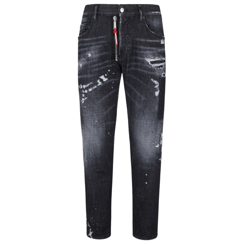 Dsquared2 Skater Jean Ripped Thighs Paint Splatter Black Wash Jeans S74Lb1451 S30357 900