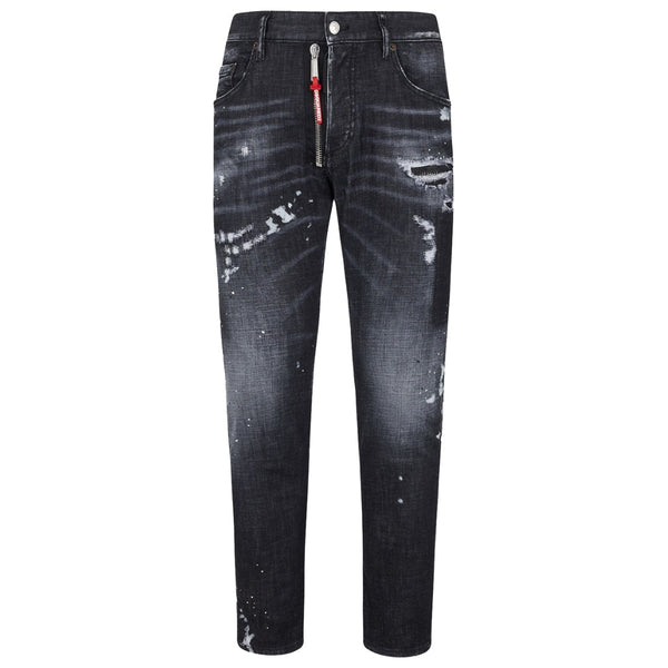 Dsquared2 Skater Jean Ripped Thighs Paint Splatter Black Wash Jeans S74Lb1451 S30357 900