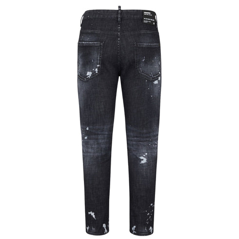 Dsquared2 Skater Jean Ripped Thighs Paint Splatter Black Wash Jeans S74Lb1451 S30357 900