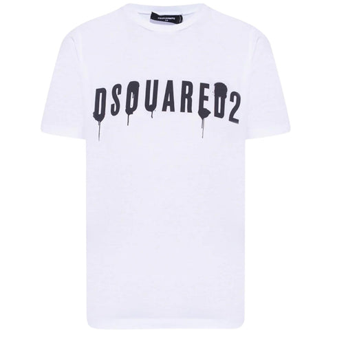 DSQUARED2 Dripping Spray Logo White T-Shirt XS