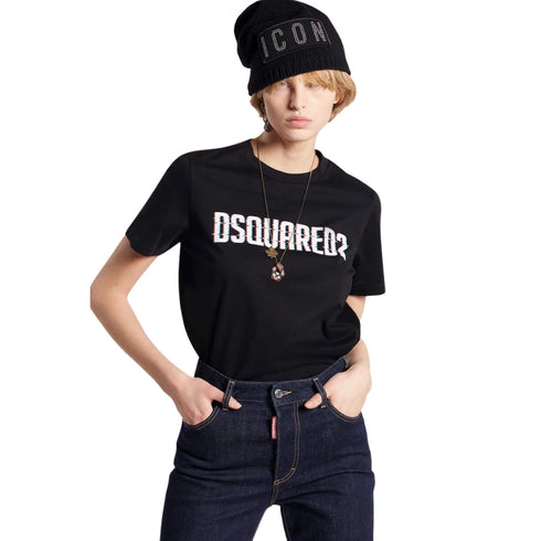 DSQUARED2 Logo Print Crew Neck Black T-Shirt XXS