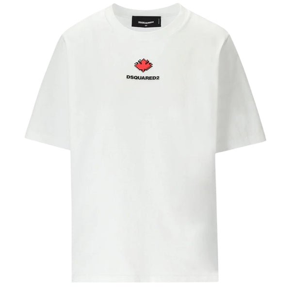 DSQUARED2 Pixel Leaf Logo Print Crew Neck White T-Shirt S