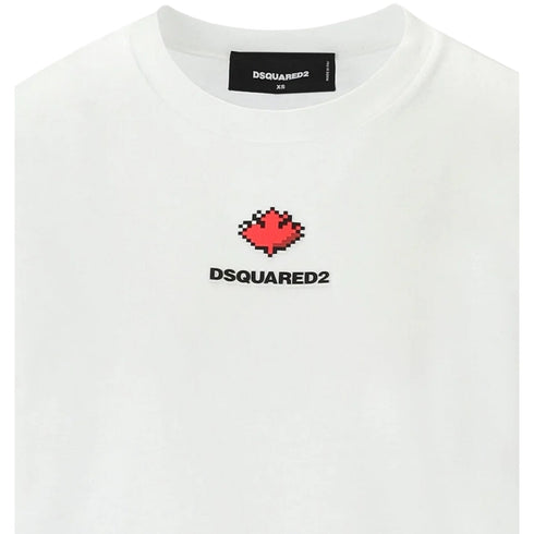 DSQUARED2 Pixel Leaf Logo Print Crew Neck White T-Shirt S