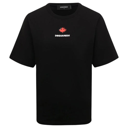 DSQUARED2 Pixel Leaf Logo Print Crew Neck Black T-Shirt XXS