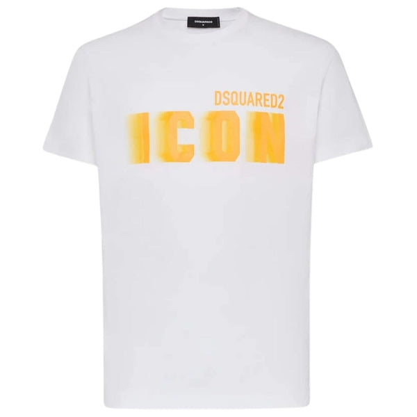 DSQUARED2 Icon Yellow Blur Print White Loose Fit T-Shirt XS