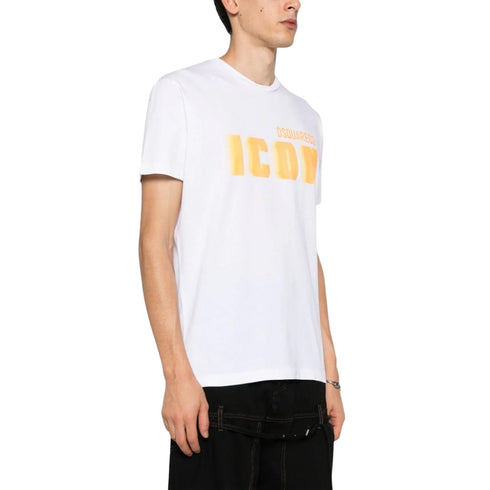 DSQUARED2 Icon Yellow Blur Print White Loose Fit T-Shirt XS