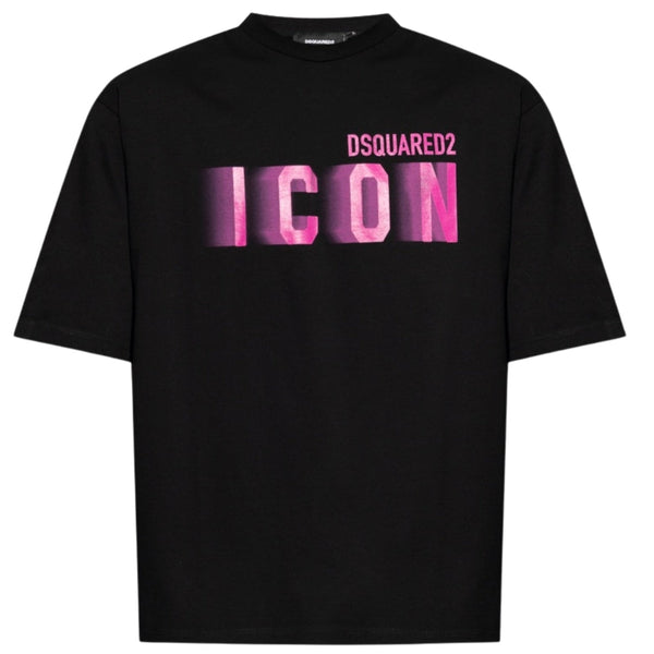 DSQUARED2 Icon Pink Blur Print Black Loose Fit T-Shirt M