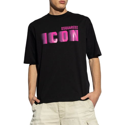 DSQUARED2 Icon Pink Blur Print Black Loose Fit T-Shirt M