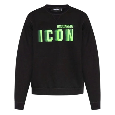 DSQUARED2 Icon Blurred Lime Logo Crew Neck Black Jumper M