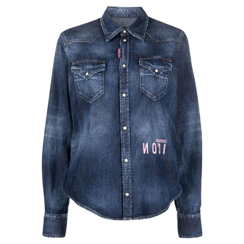 DSQUARED2 Icon Reverse Logo Western Dark Blue Denim Shirt W30