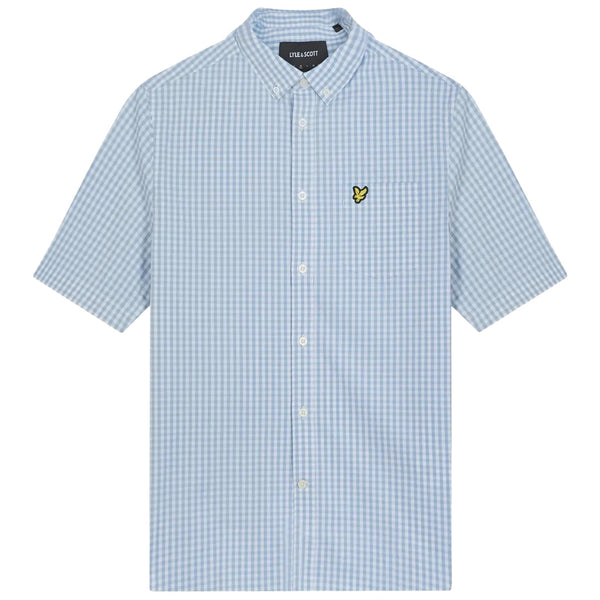 Lyle Scott Short Sleeve Slim Fit Light Blue Gingham Shirt
