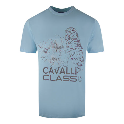Cavalli Class Floral Tiger Design Light Blue T Shirt Sxt60A Jd060 05048 - Style Centre Wholesale