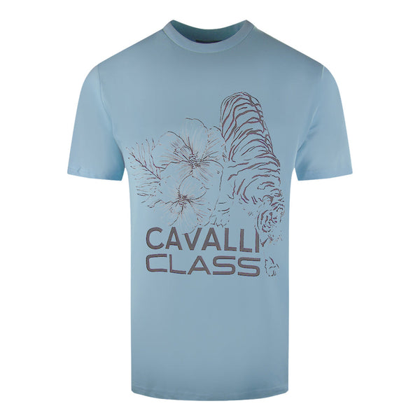 Cavalli Class Floral Tiger Design Light Blue T Shirt Sxt60A Jd060 05048 - Style Centre Wholesale