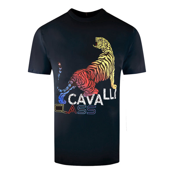 Cavalli Class Bold Tiger Design Black T Shirt