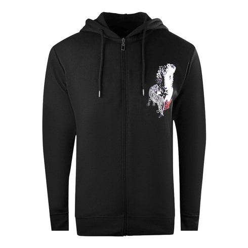 Cavalli Class Large Tiger Design Black Zip Up Hoodie