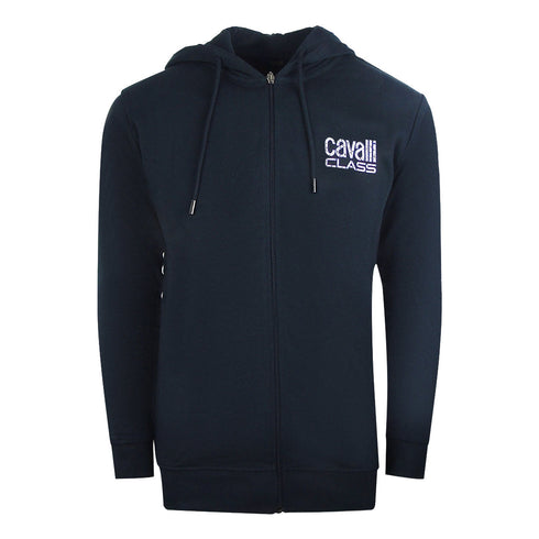 Cavalli Class Floral Bold Logo Navy Blue Zip Up Hoodie SXT66I CF052 04926 - Style Centre Wholesale