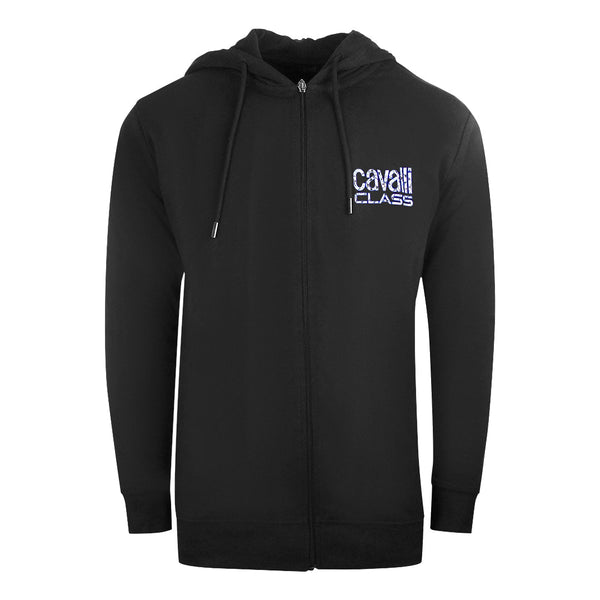 Cavalli Class Floral Bold Logo Black Zip-Up Hoodie M