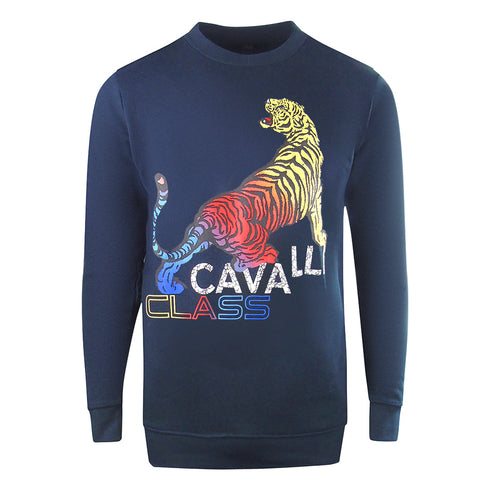 Cavalli Class Bold Tiger Design Navy Blue Sweatshirt