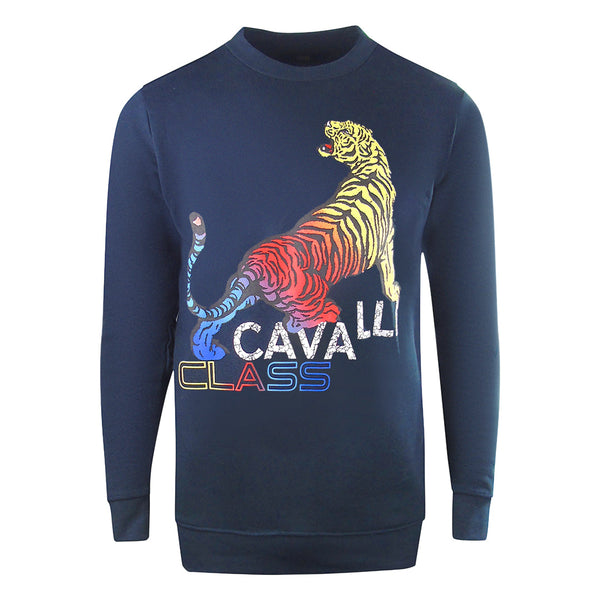 Cavalli Class Bold Tiger Design Navy Blue Sweatshirt