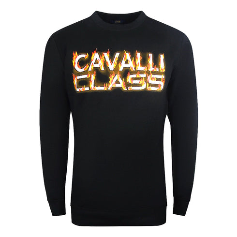 Cavalli Class Fire Logo Design Black Sweatshirt L