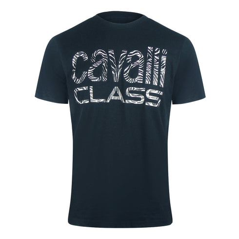 Cavalli Class Bold Zebra Print Navy Blue T-Shirt TXT61D JD060 04502