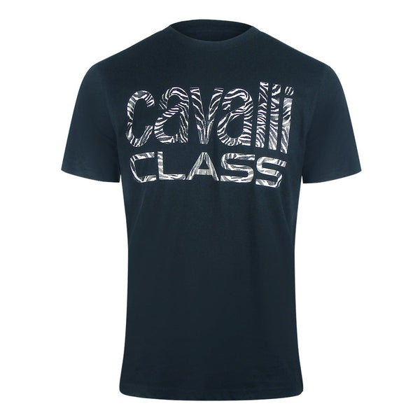 Cavalli Class Bold Zebra Print Navy Blue T-Shirt TXT61D JD060 04502