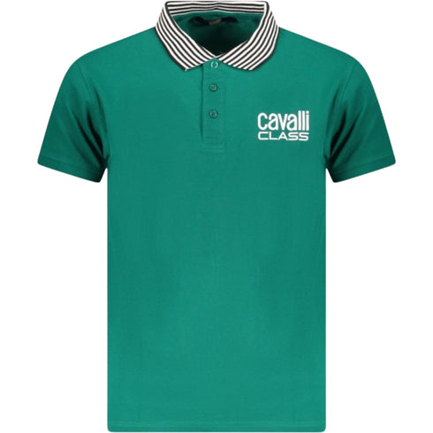 Cavalli Class Striped Collar Green Ottanio Polo Shirt TXT64E KB002 04038